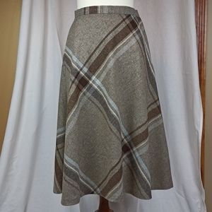 Vintage 100% wool unlined plaid A-line midi skirt